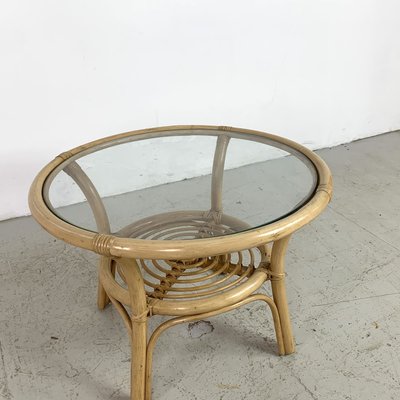 Bamboo And Glass Coffee Table 1970s, Round Bamboo Coffee Table With Glass Top