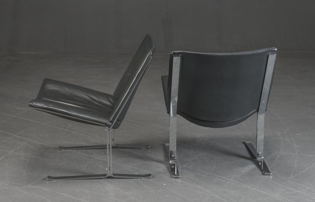 Black Leather Chrome Chairs 1970s, Vintage Black Leather And Chrome Chair
