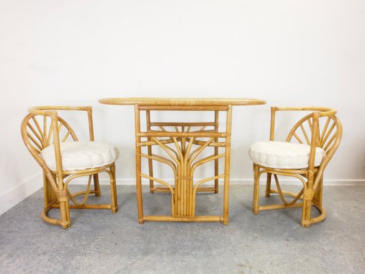 Bohemian Rattan Dining Table Chairs Set 1970s Set Of 3 For Sale At Pamono