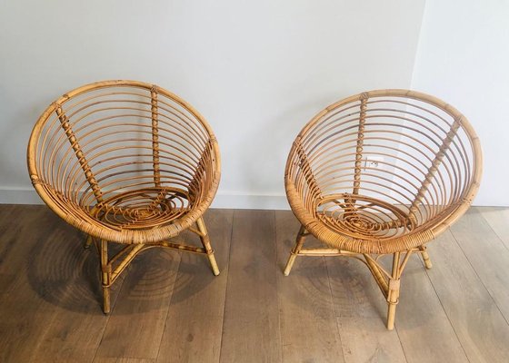Franzosische Vintage Sessel aus Rattan 1970er 2er Set bei Pamono kaufen