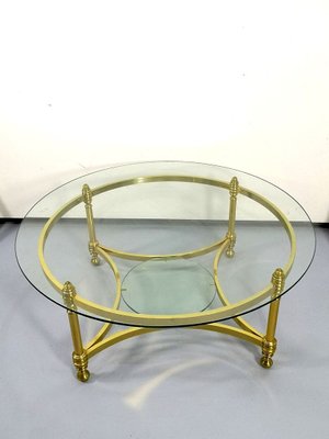 Round Brass Coffee Table With Glass Top, Round Coffee Table With Glass Top And Shelf