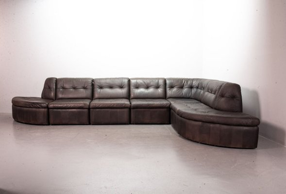 Patched Leather Modular Sectional Sofa, Leather Modular Sofa