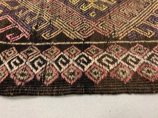 Large Vintage Turkish Wool Kilim Rug In, Black And Pink Rug