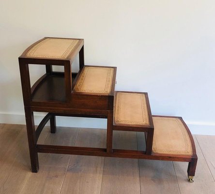 French Wood Leather Folding Library, Leather And Wood Coffee Table
