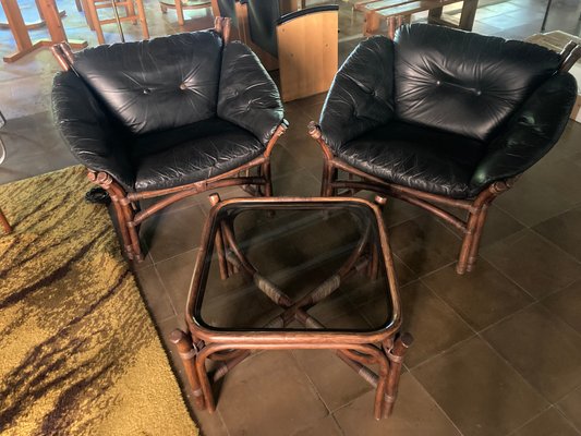 Leather and 2024 rattan chairs