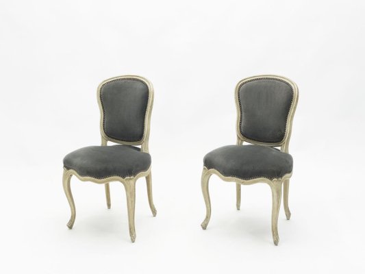 Antique French Louis XVI Style Parcel Gilt and White Painted Dining Side  Chairs, Set of 6