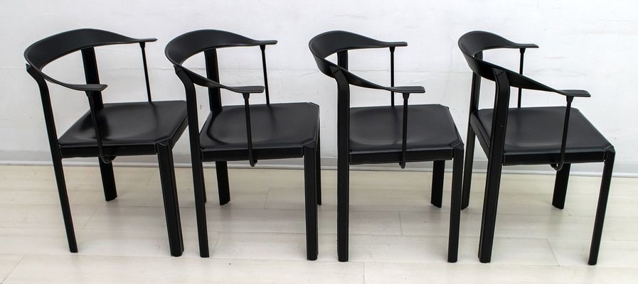 Postmodern Black Leather Dining Chairs 1980s Set Of 4 For At Pamono Postmodern Black Leather Dining Chairs, Black Wooden Dining Chairs Set Of 4