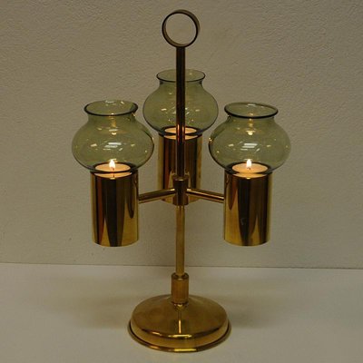 Norwegian Brass 3 Arm Candleholder With Green Glass Shades From Odel Messing 1960s For Sale At Pamono