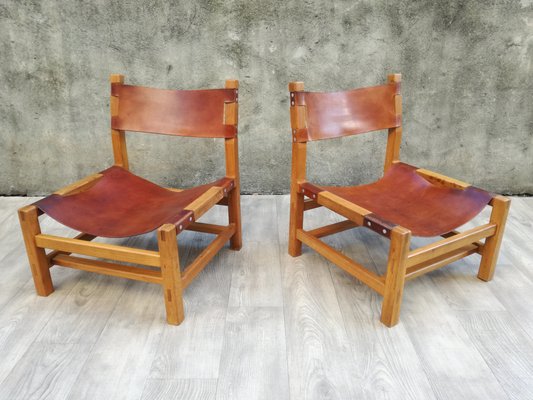 Elm And Leather Fireside Lounge Chairs From Maison Regain 1960s Set Of 2 For Sale At Pamono