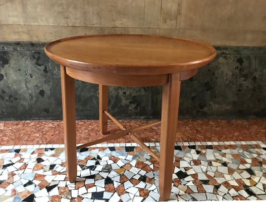 Mid Century Walnut Round Coffee Table With Cherry Flared Edge Top For Sale At Pamono