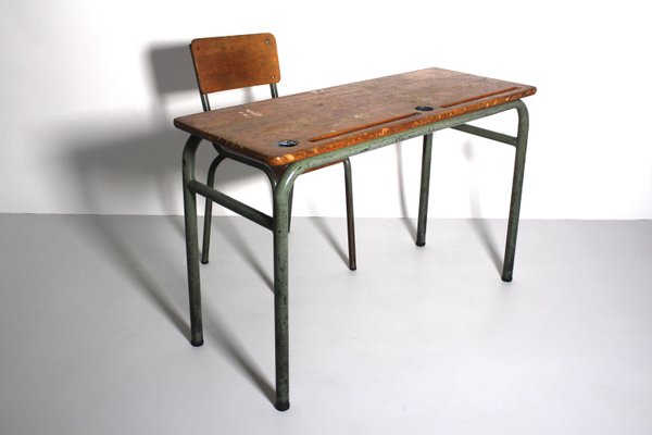 Scrivania E Sedia Vintage In Stile Industriale Anni 40 Set Di 2