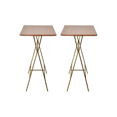 Coffee Tables With Brass Frame Wood Top 1950s Set Of 2 For Sale At Pamono