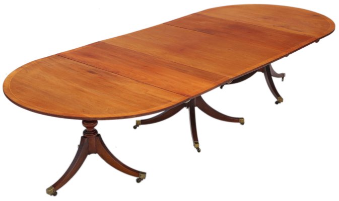 Large Antique Mahogany Extendable Triple Pedestal Dining Table For Sale At Pamono