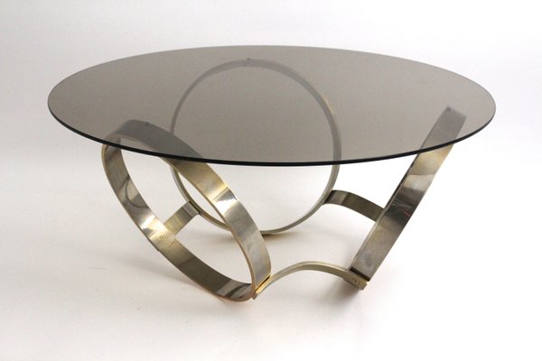 Smoked Glass Coffee Table With Three, Glass Coffee Table With Metal Base