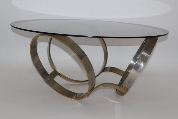 Smoked Glass Coffee Table With Three, Glass Coffee Table With Metal Base
