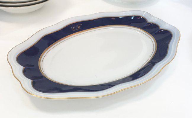 Cobalt 24K Gold Porcelain Service from Bidasoa 1980s Set of 84