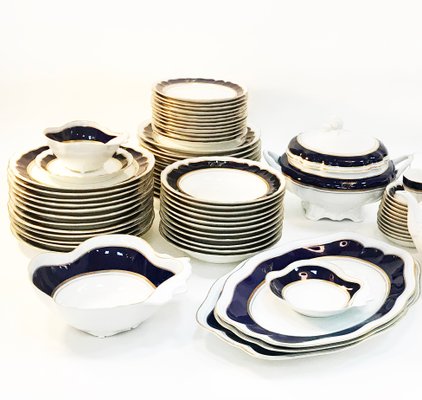 Cobalt 24K Gold Porcelain Service from Bidasoa 1980s Set of 84