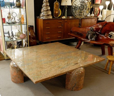 Square Coffee Table In Brown Red Granite For Sale At Pamono Center support is a hidden drawer. pamono