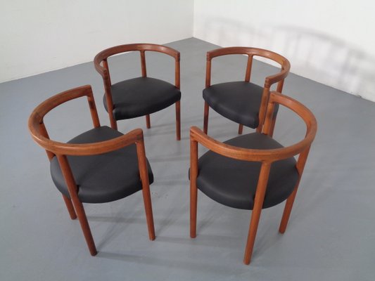 Teak Leather Model 195 Dining Chairs By Ole Gjerlov Knudsen Torben Lind For France Son France Daverkosen 1960s Set Of 4 For Sale At Pamono