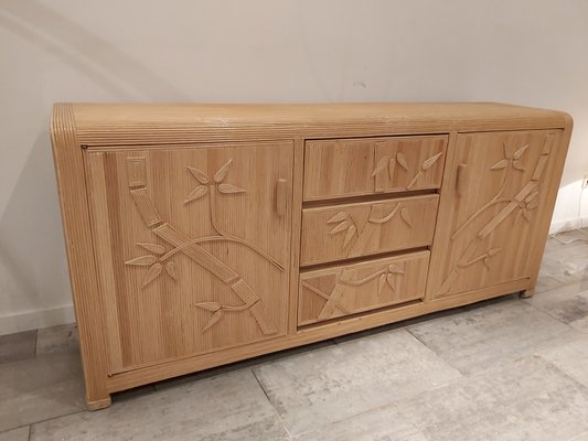 Vintage Rattan Flower Credenza in the Style of Vivai Del Sud for