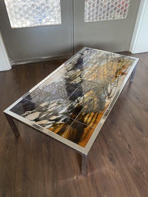 Mid Century Hand Painted Chrome Ceramic Coffee Table by Juliette