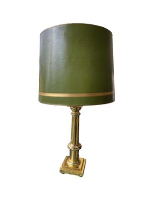 Green Table Lamps With Gold Stem Set, Antique Green Table Lamp