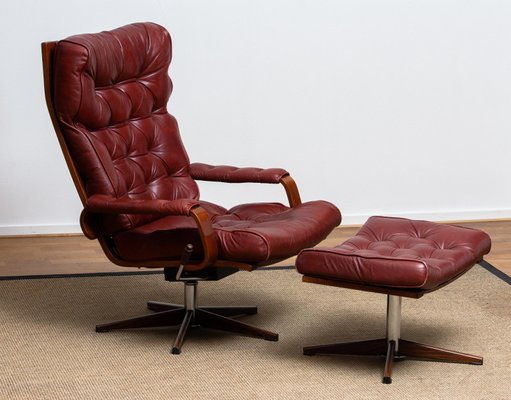 Bordeaux Brown Swivel Lounge Chair Ottoman From Kropp Stolen 1970s Set Of 2 For Sale At Pamono