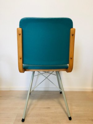 Metal Wood Turquoise Eco Leather Dining Chair 1960s for sale