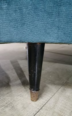 Mid Century Italian Turquoise Smooth Velvet Sofa Pouf with