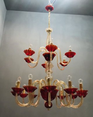 Large Venetian Ruby Red Murano Glass, Venetian Red Chandelier