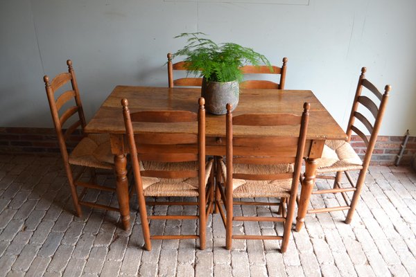 Antique Oak Dining Table Button Chairs Set Of 9 For Sale At Pamono