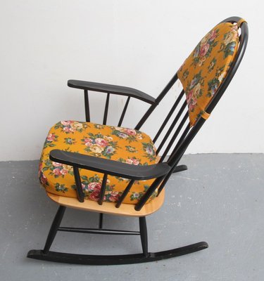 Rocking Chair with Yellow Cushions 1950s for sale at Pamono