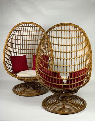 Mid Century Italian Rattan Egg Shaped Armchairs 1953 Set Of 2 For At Pamono Mid Century Italian Rattan Egg Shaped, Mid Century Egg Chair Wicker