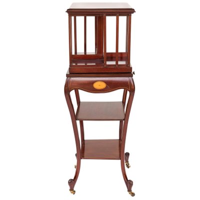 Antique Edwardian Inlaid Mahogany Revolving Bookcase On Stand For Sale At Pamono
