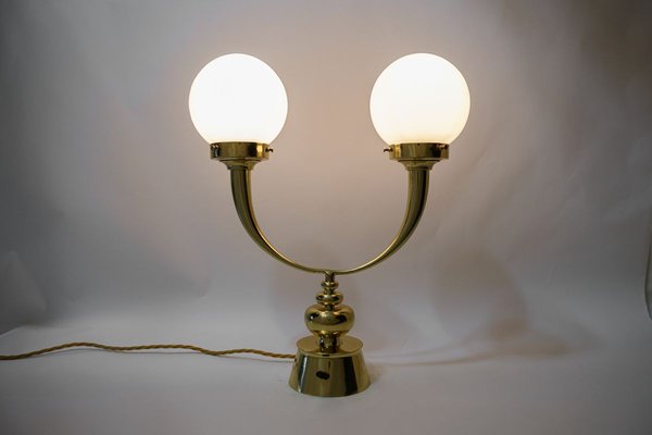 Art Deco Double Arm Table Lamp 1920s, Antique Double Light Table Lamp White
