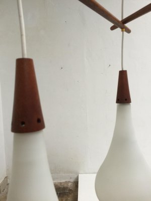 Scandinavian Teak And Frosted Glass Ceiling Light 1960s