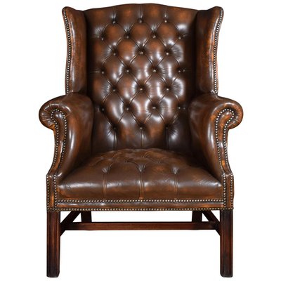 Brown Leather Upholstered Wingback Armchair 1920s For Sale At Pamono