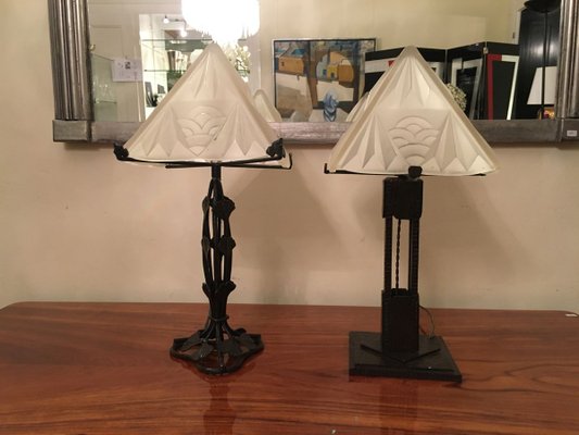 Art Deco Wrought Iron Table Lamps from Degu 1920s Set of 2