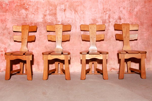 Mid Century Brutalist Oak Dining Chairs Set Of 4 For Sale At Pamono
