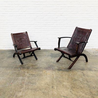 Mid Century Ecuadorian Leather Folding Chairs By Angel I Pazmino For Muebles De Estilo Set Of 2 For Sale At Pamono