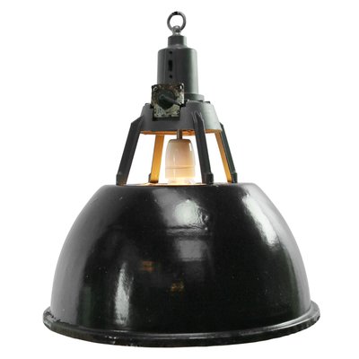 Vintage Industrial Black Enamel Pendant 