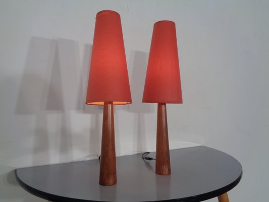 Mid Century Filigree Danish Teak Table, 1950s Table Lamps
