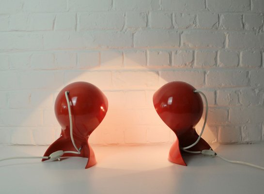 Vintage Dalu Table Lamps in Red by Vico Magistretti for Artemide 1960s Set of 2