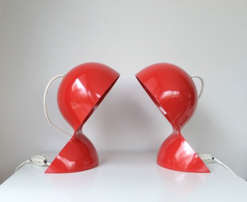 Vintage Dalu Table Lamps in Red by Vico Magistretti for Artemide 1960s Set of 2