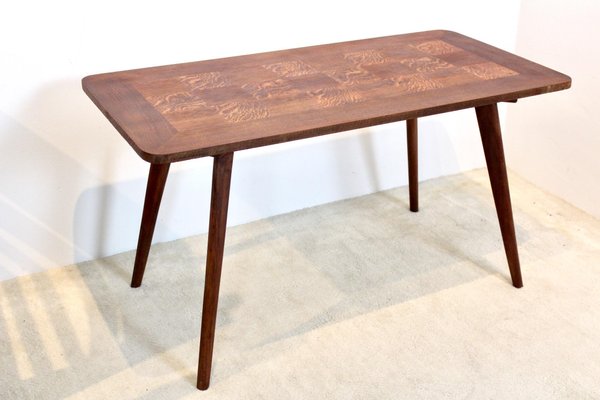 Oak Wood Coffee Table With Veneer Inlay 1960s For Sale At Pamono