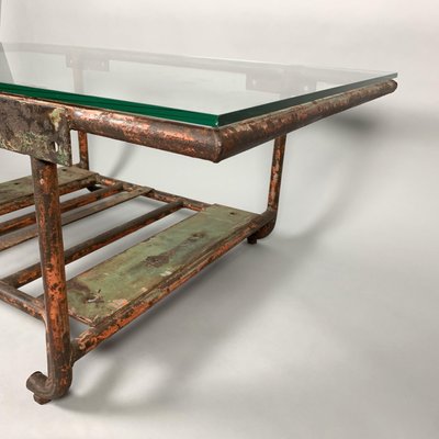 Vintage Industrial Iron And Glass, Iron Wood And Glass Coffee Table