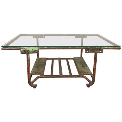 Vintage Industrial Iron And Glass Coffee Table 1950s For Sale At Pamono