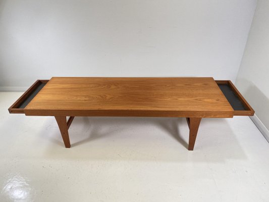 Long Danish Coffee Table With End Drawers 1960s Bei Pamono Kaufen