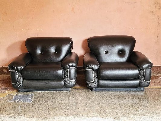 Mid Century Modern Italian Black Leather Chrome Lounge Chair 1970s For Sale At Pamono