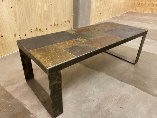 Mid Century Brutalist Steel And Slate Coffee Table 1960s For Sale At Pamono